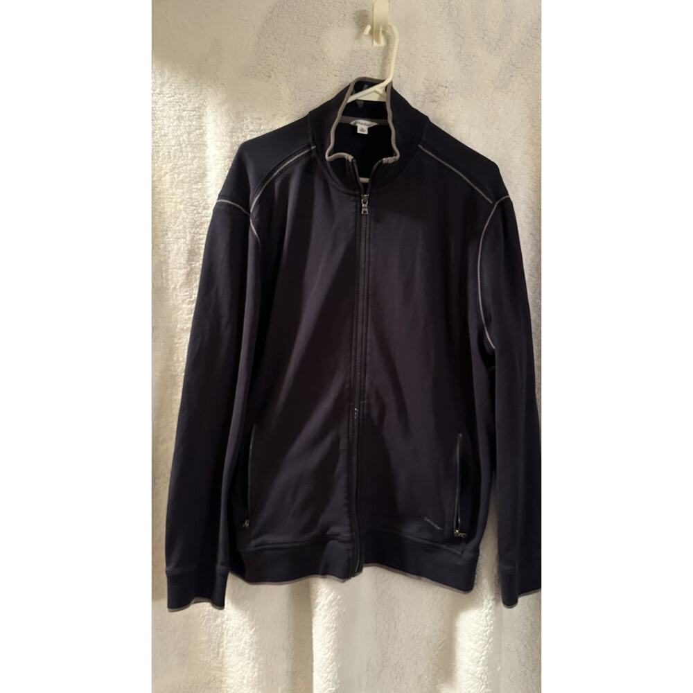 Calvin Klein Track Jacket XL Navy Blue Full Zip Piping Athletic Good
